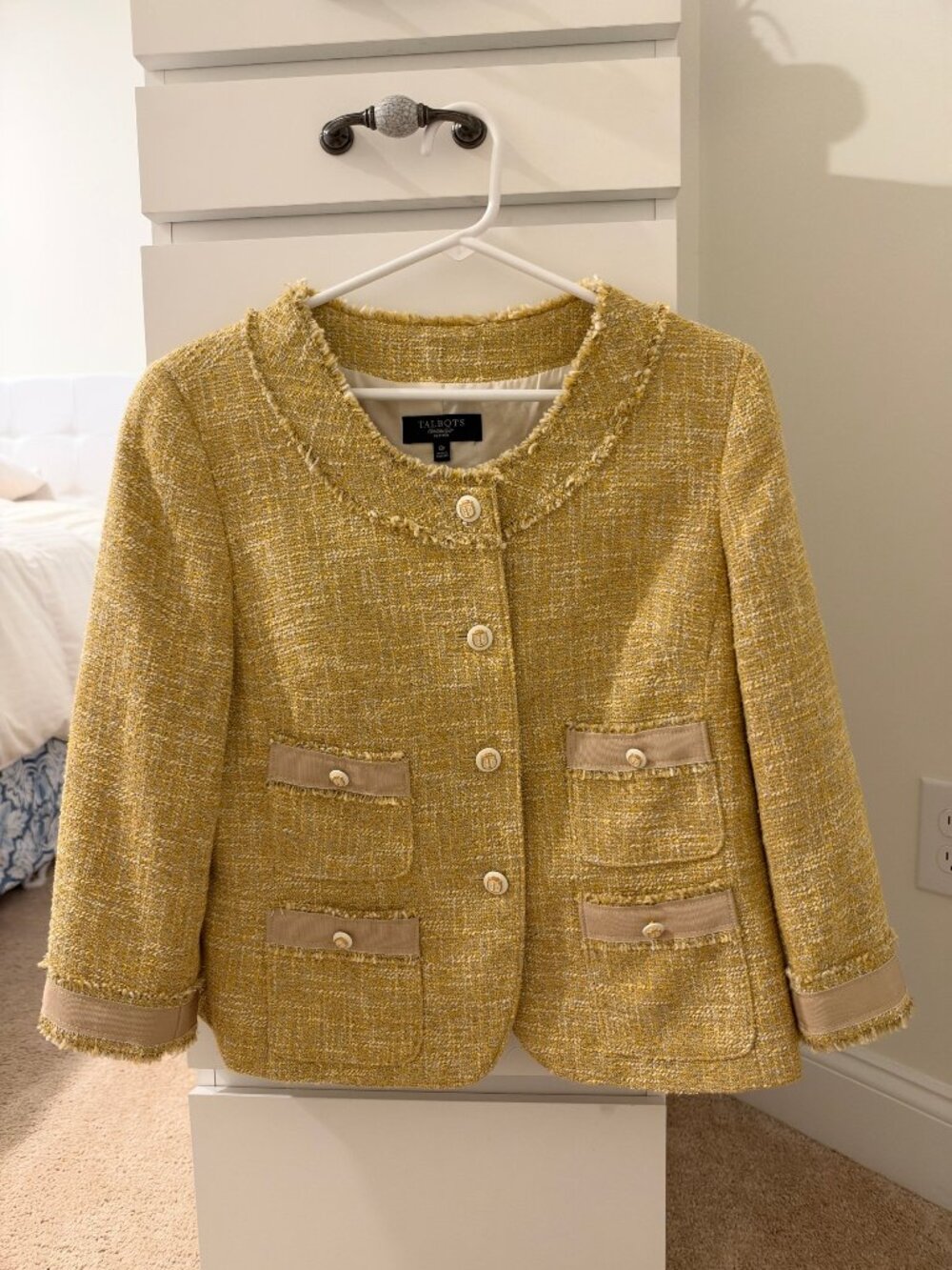 Talbots Petites Tweed Fringe Jacket